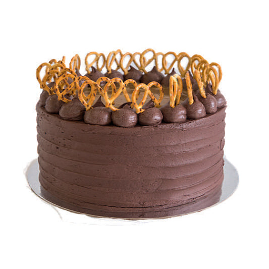 Chocolate Salted Caramel Pretzel Cake (V)